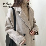 彩黛妃2023春夏韩版修身女装，毛呢外套显瘦大码中长款呢子大衣