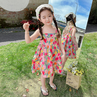 女童沙滩裙波西米亚连衣裙夏季儿童韩版吊带背心裙女孩度假裙夏装