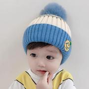 宝宝帽子冬季婴儿毛线帽护耳保暖套头秋冬天男孩女儿童毛球针织帽