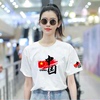 我爱中国图案短袖T恤女红色国庆五星短袖学生纯棉团体运动会班服