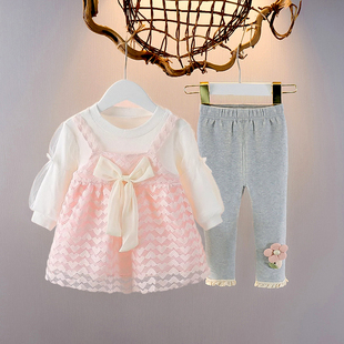 0-3岁女小童连衣裙套装秋季洋气柔软女宝宝长袖两件套689个月
