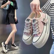 厚底增高帆布鞋女2023年春季百搭低帮松糕板鞋软皮运动小白鞋