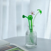 七隐 日式手工玻璃花文艺家居饰品创意荷叶百合植物插花束摆件