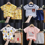 夏装儿童短袖t恤宝宝纯棉套装，韩版男女童卡通，t恤婴幼儿短袖两件套
