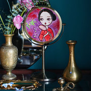 中式温柔复古创意金属台x式单面化妆镜化妆间家居装饰摆件文