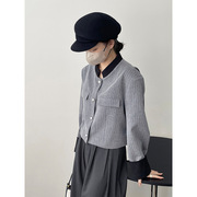 韩系设计感小香风，女通勤立领拼接时髦气质，西装外套上衣