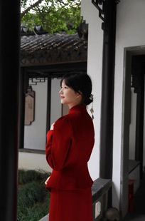 新中式国风新年战袍红色敬酒服订婚结婚穿搭双面毛呢外套裙子套装