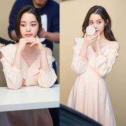 韩国女装明星同款法式吊带镂空连衣裙2020秋度假粉色礼服裙子