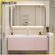 粉色可丽耐肤感一体盆浴室柜岩板陶瓷洗脸洗手台橡木简约镜柜