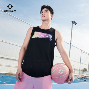 准者篮球运动背心速干t恤2024夏季男式跑步训练健身上衣美式