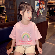 女童t恤夏装2023儿童网红上衣洋气小女孩白色，短袖韩版打底衫