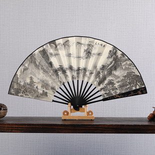 折扇男士10寸绢布雕刻印刷丝绸古典定制古风中国风日用男扇子