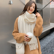 羊毛羊绒围巾女冬季纯色，2023白色披肩围巾，秋冬男士羊绒围巾