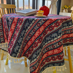 法式餐垫高级感桌布家用易清洗(易清洗)布料波西米，亚风民宿圆桌加厚餐桌垫