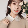 韩国女衬衫假领子手工镶钻珍珠领钉珠衬衣假领白色复古假领