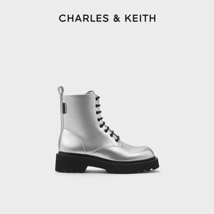 charles&keith秋冬女靴，ck1-90380151侧拉链，厚底系带马丁靴女