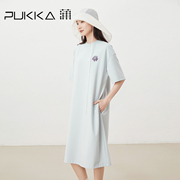 蒲pukka慵懒宽松h型，连衣裙女裙休闲中长款短袖直筒裙