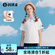 ourq童装女童短袖夏装中大童海军，领t恤儿童，洋气学院风短袖衫上衣