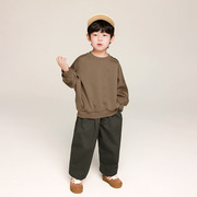 韩国童装男童卫衣春装，2024儿童纯色长袖，上衣宝宝蝙蝠袖套头衫