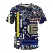 夏季短袖机器零件图案3D数码印花个性时尚男款圆领T恤
