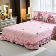 床单单件纯棉100全棉布料，枕头套三件套2024粉色花边南通家纺