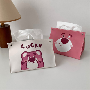 home7city粉色熊熊纸巾盒皮质软面家居抽纸盒，可爱卡通少女心收纳