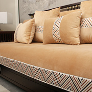 现代新中式沙发垫套罩实木坐垫加厚毛绒四季通用防滑红木布艺