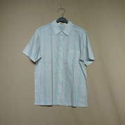 外贸原单纯棉短袖衬衫男式夏季薄款加肥加大码，宽松条纹衬衣