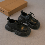儿童皮鞋2023冬季男童鞋子，女童公主鞋，二棉加绒黑色单鞋中大童