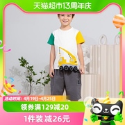 日本千趣会童装夏季儿童短袖，童趣工程车立体设计柔软棉质男童t恤