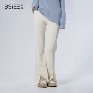 bsiee本涩女款喇叭裤2023年夏季白色显瘦简约开叉，后口袋裤子