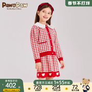 PawinPaw卡通小熊童装24春女童长袖开衫短裙套装两件套拜年服
