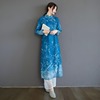 中式改良版印花旗袍长衫茶服女春夏季民族，风复古丝麻长袖连衣裙