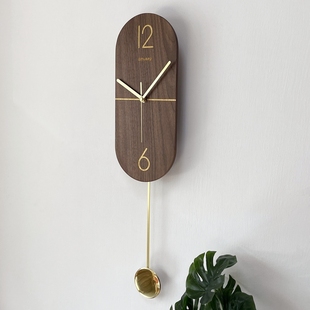 北欧挂钟现代客厅静音时尚个性时钟创意装饰木质轻奢摇摆钟表