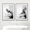 洗手间卫生间创意壁画趣味搞笑浴缸，动物装饰画浴室北欧风黑白挂画