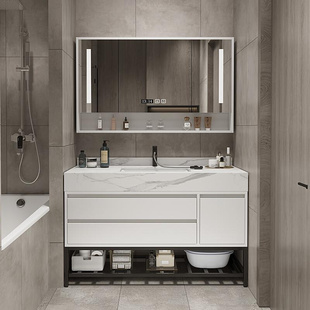 轻奢岩板浴室柜组合落地式现代简约洗脸洗手盆池一体卫生间洗漱台