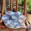 青花玲珑杯子景德镇陶瓷茶具，大小杯马蹄盖碗三才，杯釉下彩复古盖置