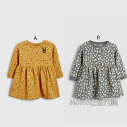 next英国女童灰色，豹纹长袖连衣裙，黄色卡通卫衣裙