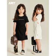 Amybaby女童连衣裙2024夏季儿童纯色字母简约长款裙子A字裙