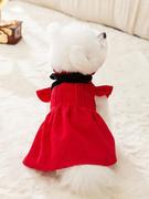 宠物狗狗复古红色小飞袖连衣裙秋天冬天衣服比熊泰迪博美小型幼犬