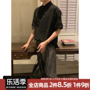 阿茶与阿古 黑羽 流苏短袖衬衫男夏季国风高级设计感仙气衬衣