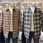 bassohomme韩国23年冬季方领拼接色夹棉，衬衫款式长袖夹克外套