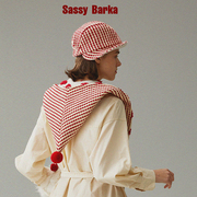 SassyBarka限量设计师款红白编织Emily的披肩帽子套装双面戴短檐