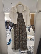 韩国23夏季小个子碎花吊带中长裙薄开衫工装外套两件套连衣裙