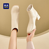 海澜之家法式白色高跟短靴女2024时尚粗跟及踝靴增高方头裸靴