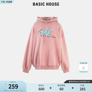 Basic House/百家好休闲连帽卫衣女春季粉色套头上衣宽松