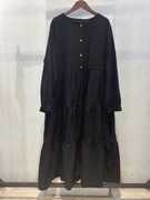 18366小黑裙大版蛋糕式大摆群全棉，长袖连衣裙大码显瘦套头长裙女