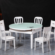 实木餐桌钢化玻璃餐桌，可伸缩推拉餐桌，圆桌白色烤漆客厅家具饭桌