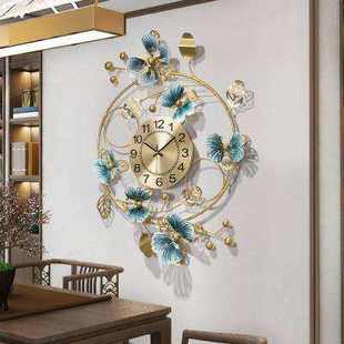 定制新中式家用时尚创意时钟客厅轻奢艺术挂钟餐厅钟表蝴蝶兰装饰