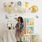 儿童生日装饰场景，布置卡通女孩男宝宝周岁，派对动物气球主题背景墙